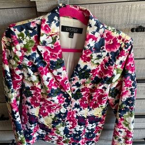 Kasper Floral Blazer Jacket in Pink, Navy & Green